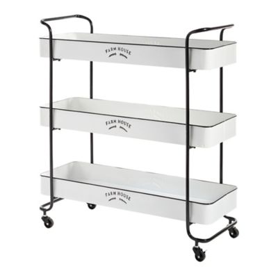 Image showing  Rectangular 3-Tier Farmhouse Metal Cart, Black/White, 31 in. x 34 in.
