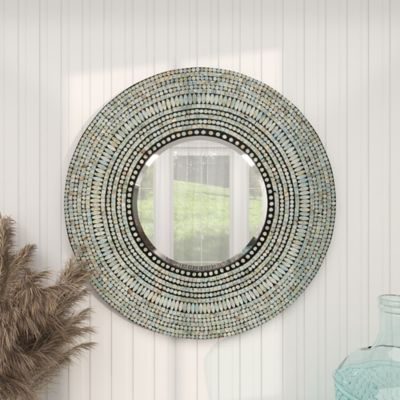 Image showing  Multi-Colored Mother of Pearl Handmade Mosaic Wall Mirror 32" x 1" x 32", 49074