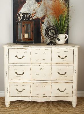 Harper & Willow 3-Drawer Large Vintage Distressed Wood Chest of Drawers, Beige, 42 in. x 35 in.