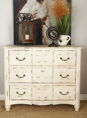 Harper & Willow 3-Drawer Large Vintage Distressed Wood Chest of Drawers, Beige, 42 in. x 35 in -  18174