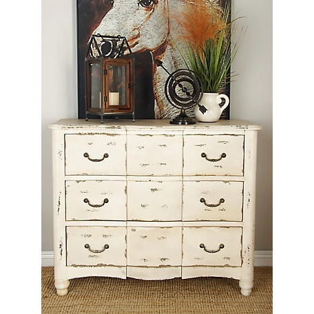 Harper & Willow 3-Drawer Large Vintage Distressed Wood Chest of Drawers, Beige, 42 in. x 35 in.