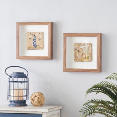 Harper & Willow Coastal Style Lighthouse and Anchor Shadow Box Wall Decor in Square Wood Frames, 12 in. x 12 in., 2 pc.