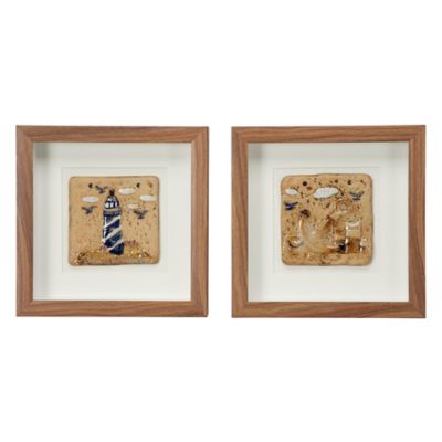 Image showing  Coastal Style Lighthouse and Anchor Shadow Box Wall Decor in Square Wood Frames, 12 in. x 12 in., 2 pc.