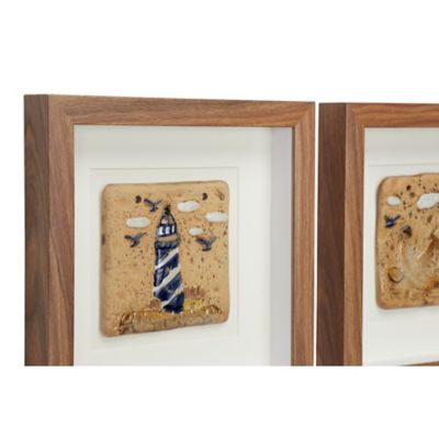 Image showing  Coastal Style Lighthouse and Anchor Shadow Box Wall Decor in Square Wood Frames, 12 in. x 12 in., 2 pc.
