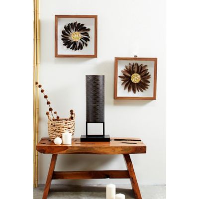 Harper & Willow Eclectic Style Brown and Black Feather Shadow Box Wall Decor in Square Wood Frames, 15 in. x 15 in., 2 pc.