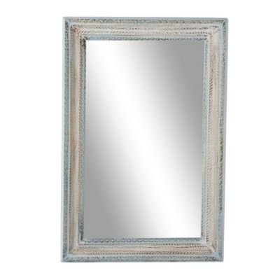 Image showing  Large Rectangular Distressed White and Blue Wood Carved Wall Mirror, 32 in. x 48 in., 22336