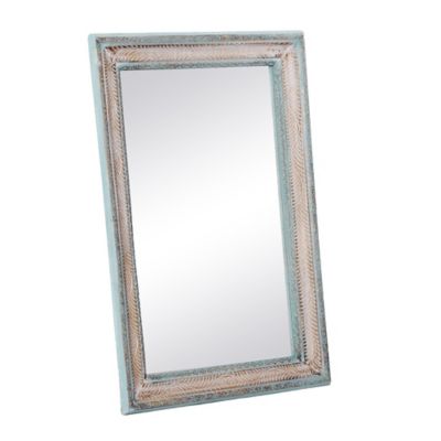 Image showing  Large Rectangular Distressed White and Blue Wood Carved Wall Mirror, 32 in. x 48 in., 22336