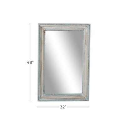 Image showing  Large Rectangular Distressed White and Blue Wood Carved Wall Mirror, 32 in. x 48 in., 22336