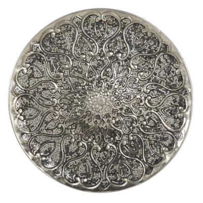 Image showing  Large Round Silver Aluminum Wall Decor with Mosaic Mirror Detail, 33 in. x 33 in.