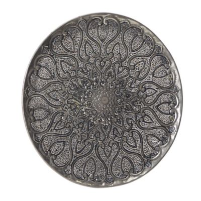 Image showing  Large Round Silver Aluminum Wall Decor with Mosaic Mirror Detail, 33 in. x 33 in.