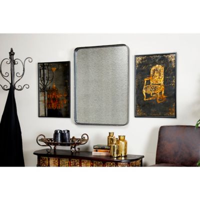 Harper & Willow Rectangular Vintage Framed Wall Mirror with Distressed Antique Finish & Decorative Gold Trim, 24 x 32in.