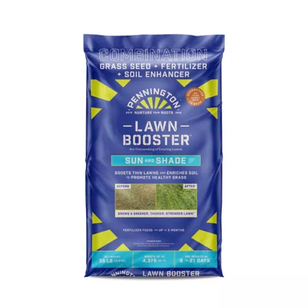 Pennington 35 lb 4 375 sq ft Lawn Booster Sun and Shade Blend Lawn Seed and Fertilizer Grass Seed