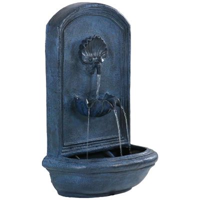Sunnydaze Decor 27 in.H Solar Only Polystone Seaside Outdoor Wall-Mount Water Fountain, Lead Finish, 132396001S