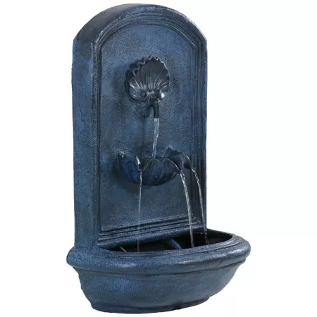 Sunnydaze Decor Seaside 27 in Solar Wall Fountain with Battery Backup Blue Fountains