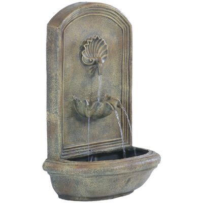 Sunnydaze Decor 27 in.H Electric Polystone Seaside Outdoor Wall-Mount Water Fountain, Florentine Stone Finish, 132396003