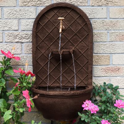 Image showing  26 in. Solar-Powered Messina Outdoor Wall-Mount Water Fountain with Battery Pack , Bronze Finish, 132397002SOD