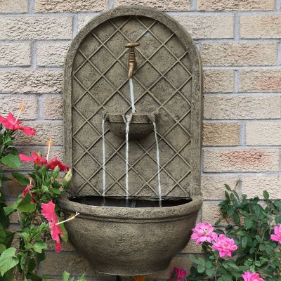 Image showing 1 th Sunnydaze Decor Messina Solar Wall Fountain - 26 in. H - Solar with Battery Backup Feature - Limestone, 132397FLSOD