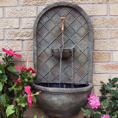 Image showing  26 in. H Electric Polystone Messina Outdoor Wall-Mount Water Fountain, Florentine Stone Finish, 132397FS