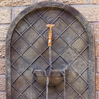 Image showing  26 in. H Electric Polystone Messina Outdoor Wall-Mount Water Fountain, Florentine Stone Finish, 132397FS