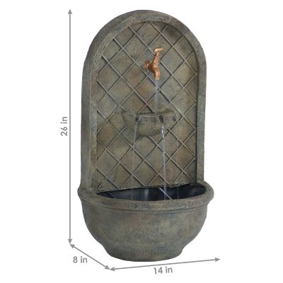 Image showing 9 th Sunnydaze Decor 26 in. H Electric Polystone Messina Outdoor Wall-Mount Water Fountain, Florentine Stone Finish, 132397FS