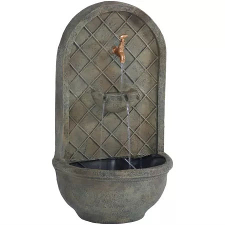 Sunnydaze Decor 132397FSS Messina 26 in Tall Polystone Solar Outdoor Wall Water Fountain Florentine Stone Finish Fountains