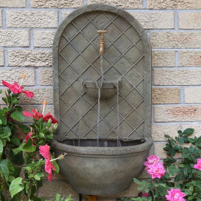 Image showing  26 in. H Solar Polystone Messina Outdoor Wall-Mount Water Fountain, Florentine Stone Finish, 132397FSS