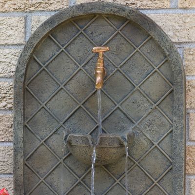 Image showing  26 in. H Solar Polystone Messina Outdoor Wall-Mount Water Fountain, Florentine Stone Finish, 132397FSS
