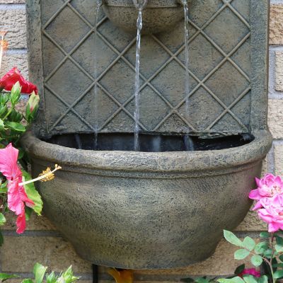 Image showing 5 th Sunnydaze Decor 26 in. H Solar Polystone Messina Outdoor Wall-Mount Water Fountain, Florentine Stone Finish, 132397FSS