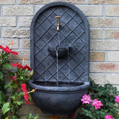 Image showing  26 in. H Electric Polystone Messina Outdoor Wall-Mount Water Fountain, Lead Finish, 132397L