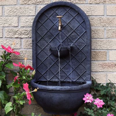 Image showing  26 in. H Solar Polystone Messina Outdoor Wall-Mount Water Fountain, Lead Finish, 132397LS