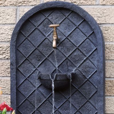 Image showing  26 in. H Solar Polystone Messina Outdoor Wall-Mount Water Fountain, Lead Finish, 132397LS