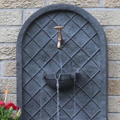 Image showing  26 in. Solar-Powered Messina Outdoor Wall-Mount Water Fountain with Battery Pack, Lead Finish, 132397LSOD