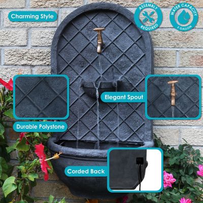 Image showing  26 in. Solar-Powered Messina Outdoor Wall-Mount Water Fountain with Battery Pack, Lead Finish, 132397LSOD