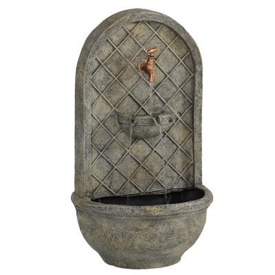 Sunnydaze Decor 26 in. H Electric Polystone Messina Outdoor Wall-Mount Water Fountain, French Limestone Finish, 13239FL