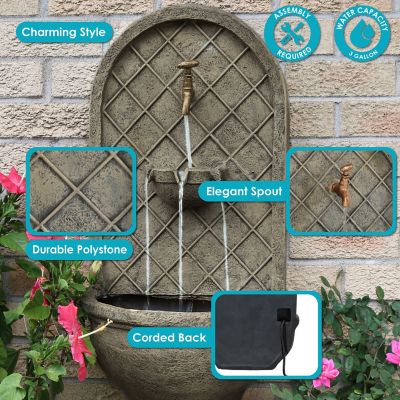 Image showing  26 in. H Electric Polystone Messina Outdoor Wall-Mount Water Fountain, French Limestone Finish, 13239FL
