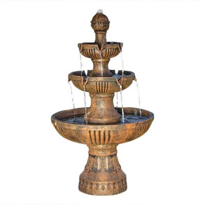 Sunnydaze Decor 43 in. H Electric Fiberglass and Resin 3-Tier Flower Blossom Outdoor Water Fountain, Earth Finish, 73643-FC