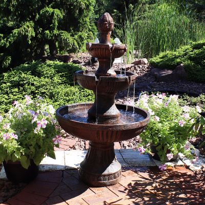 Image showing  43 in. H Electric Fiberglass and Resin 3-Tier Flower Blossom Outdoor Water Fountain, Earth Finish, 73643-FC