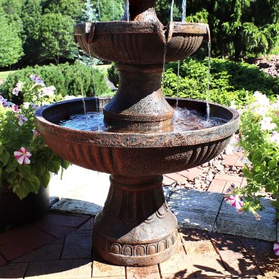 Image showing  43 in. H Electric Fiberglass and Resin 3-Tier Flower Blossom Outdoor Water Fountain, Earth Finish, 73643-FC