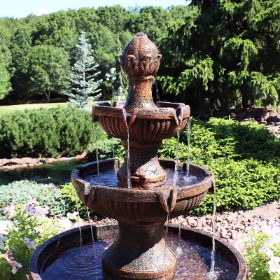 Image showing  43 in. H Electric Fiberglass and Resin 3-Tier Flower Blossom Outdoor Water Fountain, Earth Finish, 73643-FC