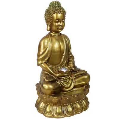 Sunnydaze Decor 36 in. H Electric Fiberglass Relaxed Buddha Outdoor Water Fountain with LED Light, 73659-FC