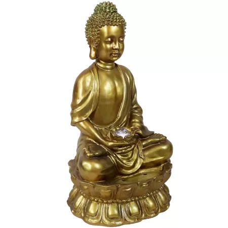 Sunnydaze Decor 73659-FC 36 in Tall Fiberglass Electric Relaxed Buddha Outdoor Water Fountain with LED Light Fountains