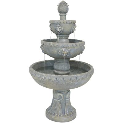 Sunnydaze Decor 53 in. 4-Tier Lion Head Outdoor Water Fountain