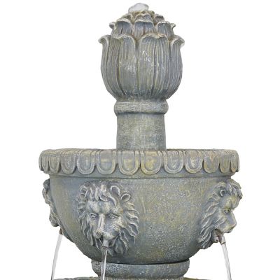 Image showing  53 in. 4-Tier Lion Head Outdoor Water Fountain