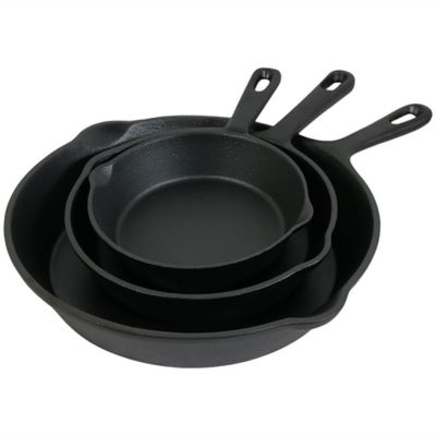 Sunnydaze Decor Indoor/Outdoor Heavy-Duty Pre-Seasoned Cast Iron Skillet Frying Pan Set - 6, 7, & 10 in. - Black - 3pc