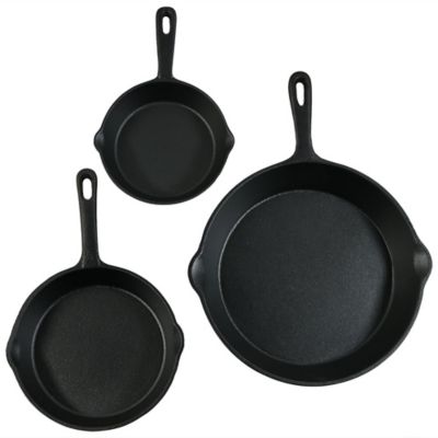 Image showing  Indoor/Outdoor Heavy-Duty Pre-Seasoned Cast Iron Skillet Frying Pan Set - 6, 7, & 10 in. - Black - 3pc