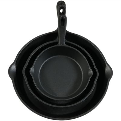 Image showing  Indoor/Outdoor Heavy-Duty Pre-Seasoned Cast Iron Skillet Frying Pan Set - 6, 7, & 10 in. - Black - 3pc