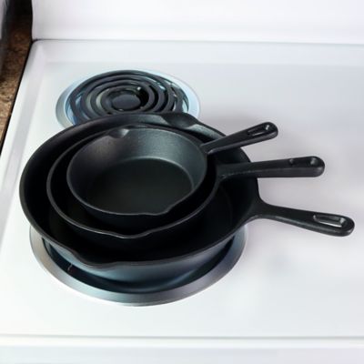 Image showing  Indoor/Outdoor Heavy-Duty Pre-Seasoned Cast Iron Skillet Frying Pan Set - 6, 7, & 10 in. - Black - 3pc