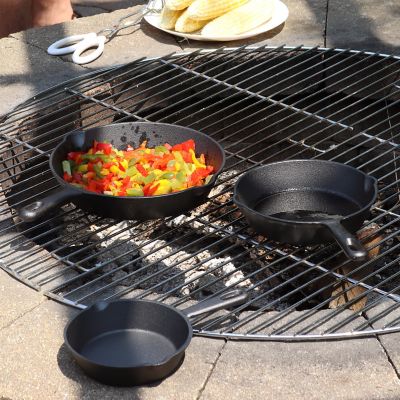 Image showing 8 th Sunnydaze Decor Indoor/Outdoor Heavy-Duty Pre-Seasoned Cast Iron Skillet Frying Pan Set - 6, 7, & 10 in. - Black - 3pc