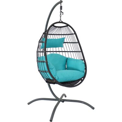 Sunnydaze Decor Penelope Hanging Egg Chair with Seat Cushions and Stand