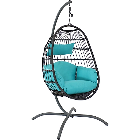 Sunnydaze Decor Penelope Hanging Egg Chair with Seat Cushions and Stand